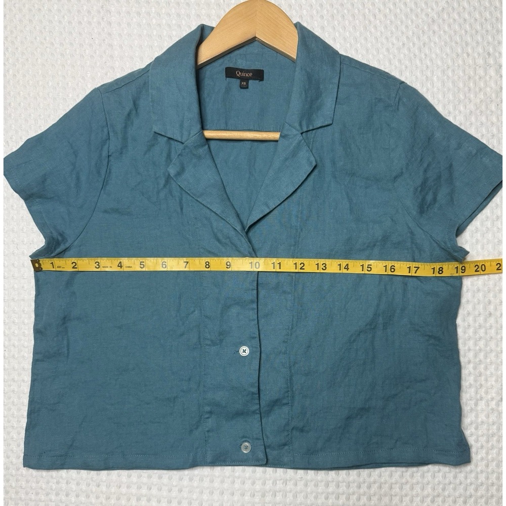 Quince Lot of 2 100% European Linen Short Sleeve Shirt XS Cropped Teal & Tan - Picture 7 of 10